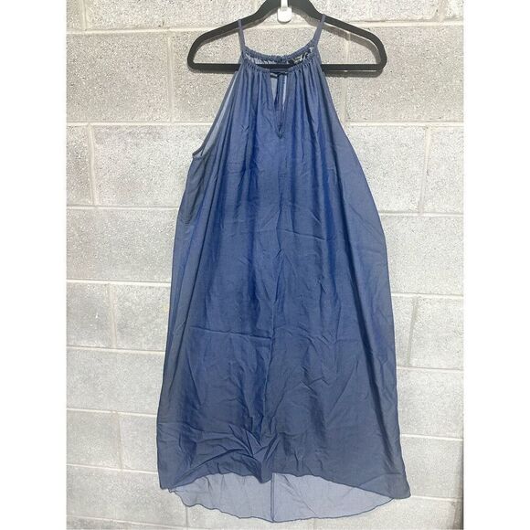 Mlle Gabriel Women's High Neck Sleeveless Mini Dress Size L Blue Keyhole Neck - Picture 2 of 4